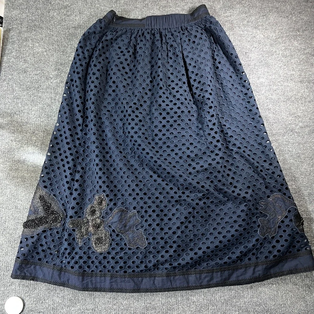 Marie Oliver Navy Floral Embroidered Maxi Skirt Metallic Applique Statement - Picture 8 of 12